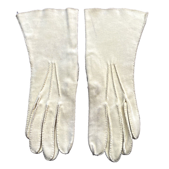 YELLOW Gloves Ladies size 7 Woplex Suede Made in USA pastel formal unique READ - Picture 1 of 8